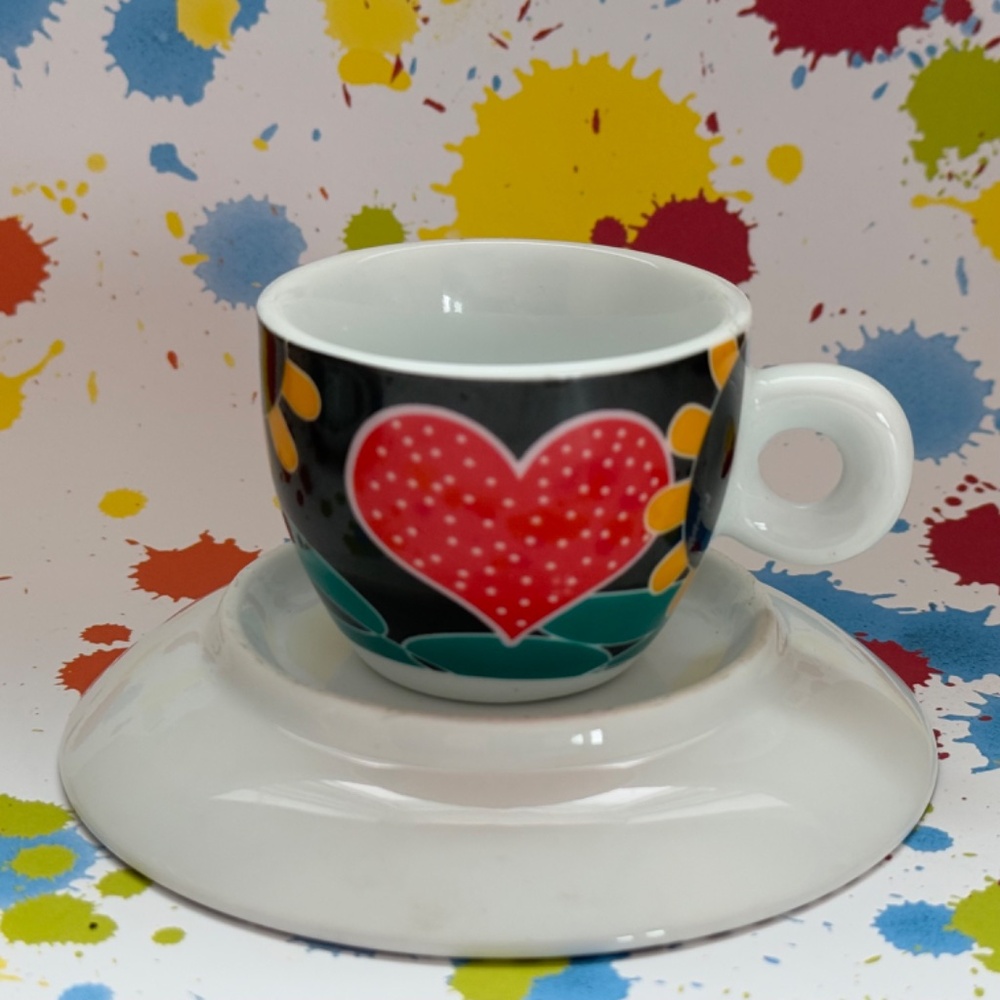 Pair (2) Espresso Cups & Saucers (2) Coordinated Colorful - Picture 5 of 10